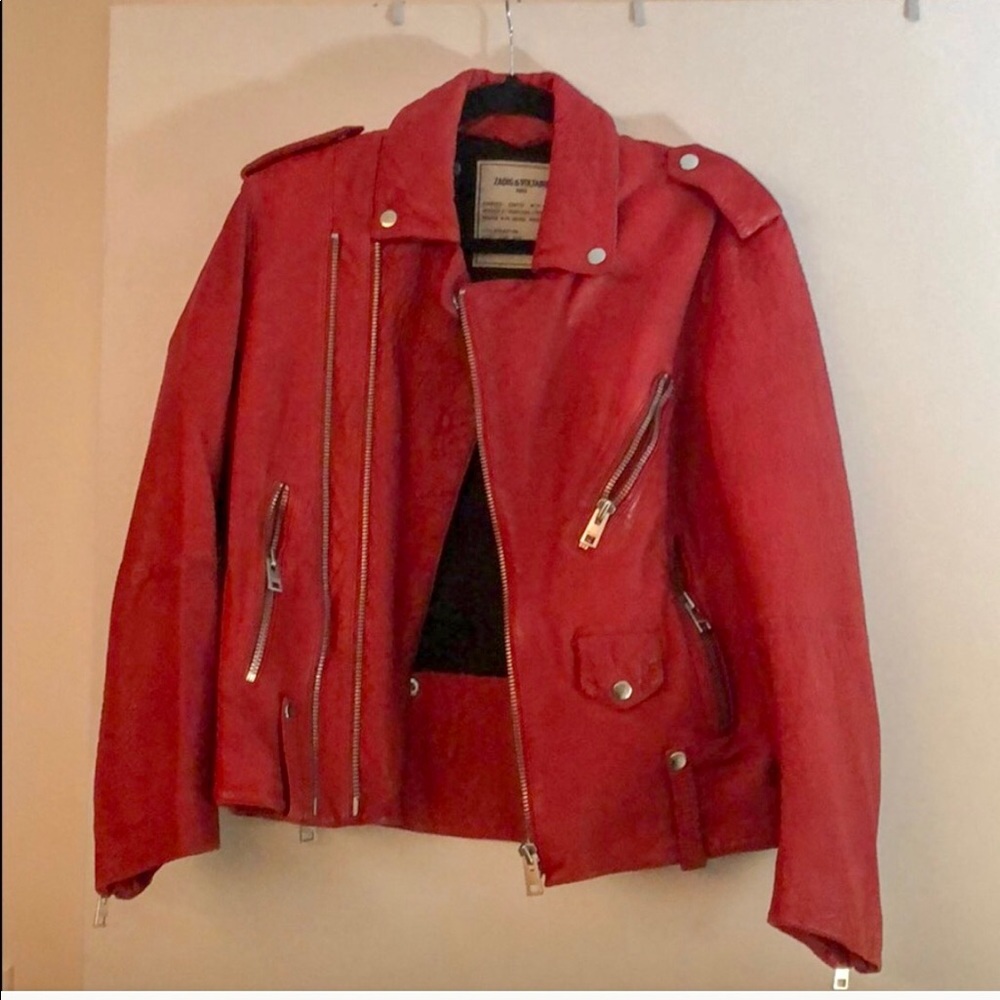 NEW Zadig Voltaire real red leather jacket